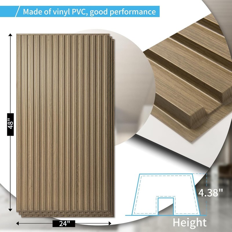 3D Wall Panels 6-Pack - Modern PVC Slat Design` gallery