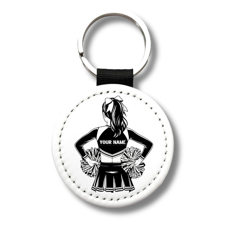 Custom Cheerleader Keychain – Personalized Name Pom Pom Design