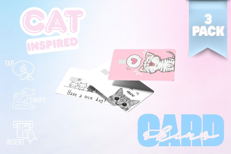 3‑Pack Cute Cat Card Skins – Vinyl Credit & Debit Card Covers | Great Gifts