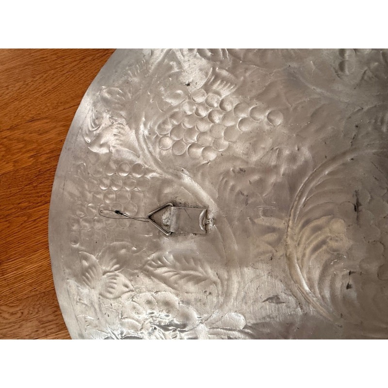 Large Vintage Hammered Aluminum Wall Platter Grape Design 30" Italy Style
