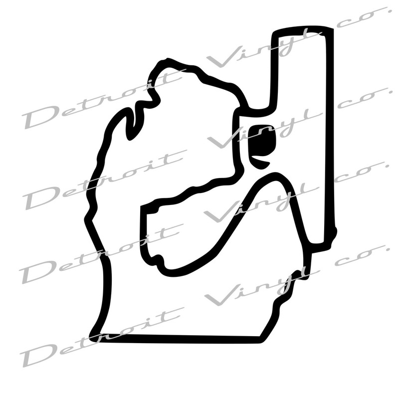 Michigan Holding gun OUTLINE, Michigan mitten pistol Decal Sticker 6″x6″