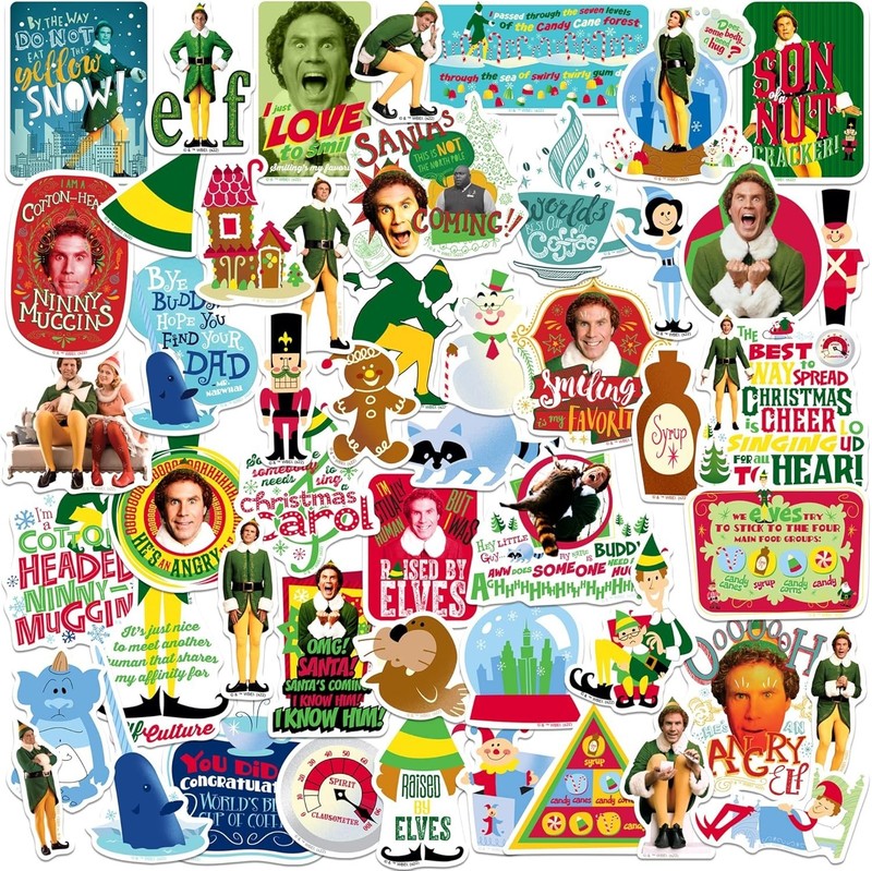 Buddy The Elf Sticker Funny Christmas Variety Pack Set of 50 Kids Gift Presents
