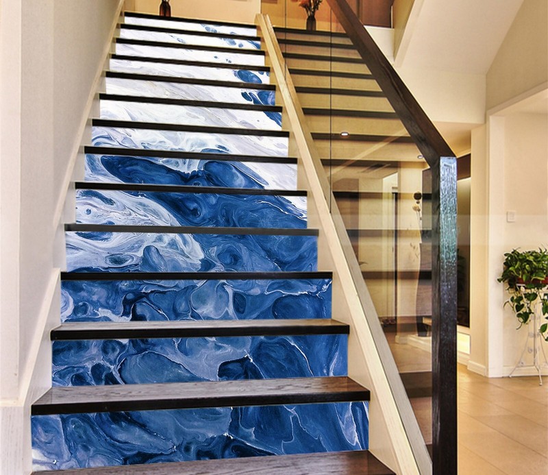 3D Blue Marble Texture AZ654 Stair Risers Decoration Mural Vinyl Wallpaper Kay