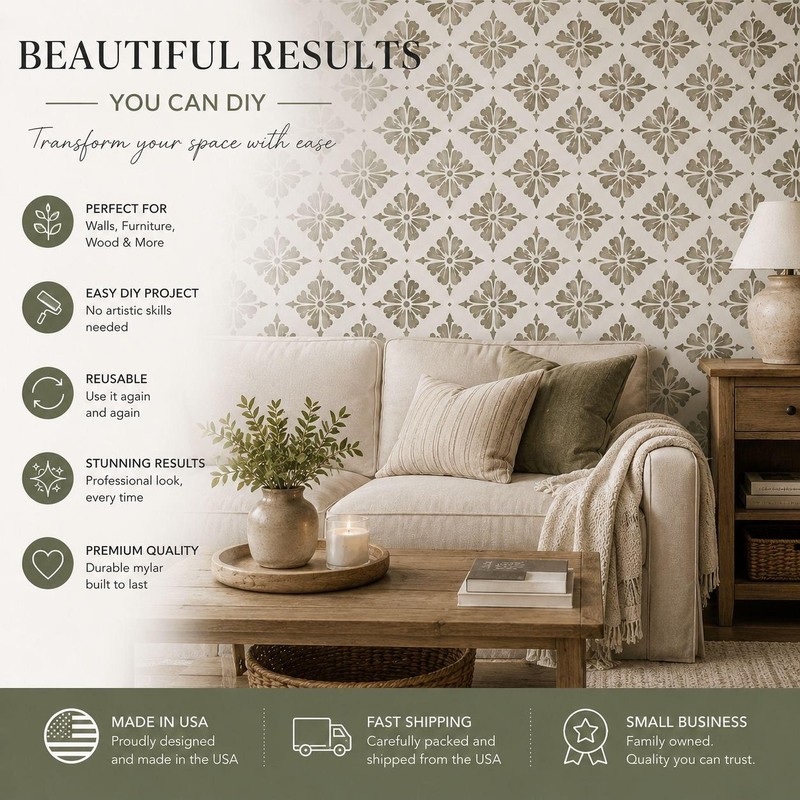 Bamboo Wall Stencil Modern Japandi Geometric Pattern Reusable Mylar gallery