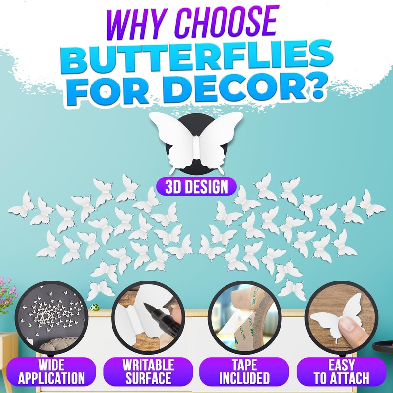 100Pcs White Butterfly Decor Set - 3D Butterflies for Bedroom, Nursery & Craf... gallery