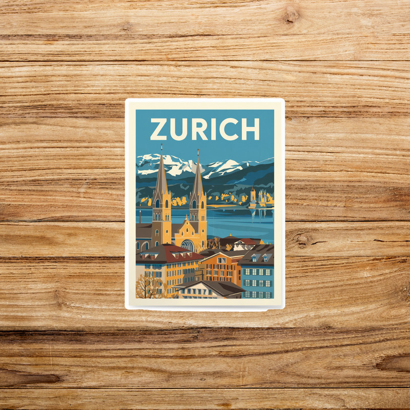 Vintage Zurich Switzerland Travel sticker – Retro Swiss Alps Cityscape Art Print