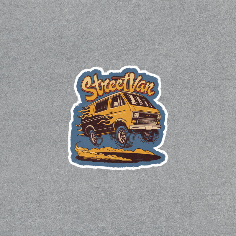 Vintage Street Van Adventure Sticker – Retro 70s Style Van Illustration Decal #3