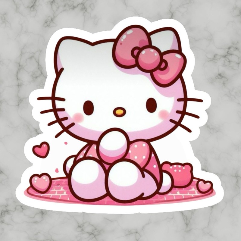 Kitty Cat, Cute Fun Pink Heart Valentine Adorable Glossy Vinyl sticker, Decal