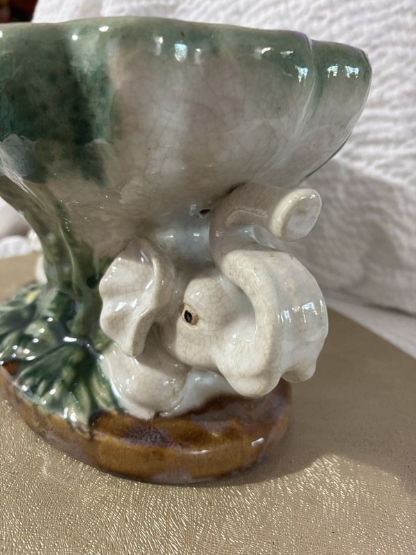 Vintage Italian Majolica Elephant Pedestal Centerpiece Fruit Bowl gallery