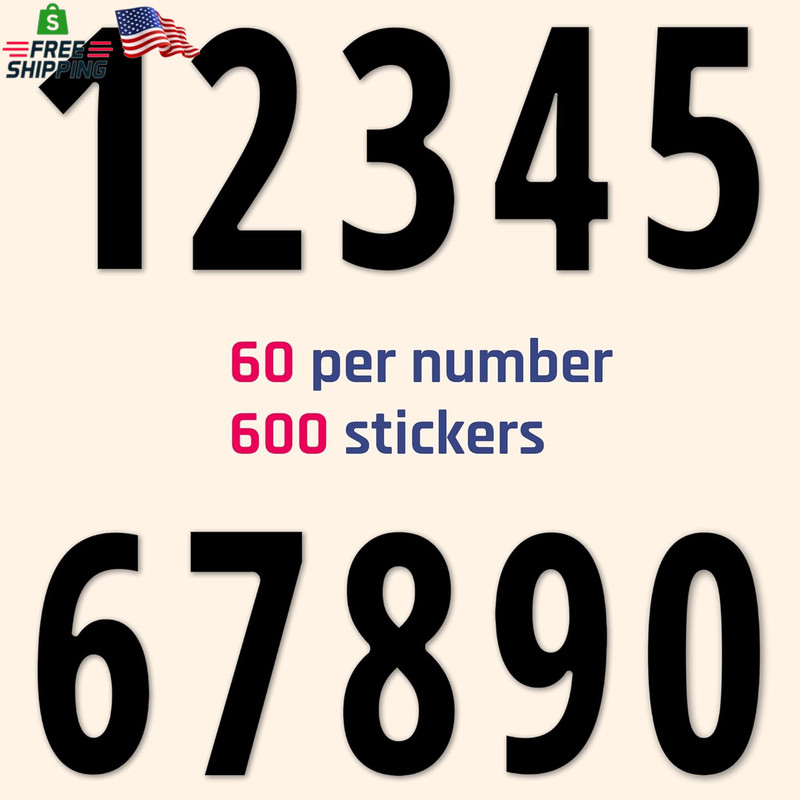 600 Pieces, 1" - Number Stickers, Waterproof Vinyl Stick on Numbers - Black gallery