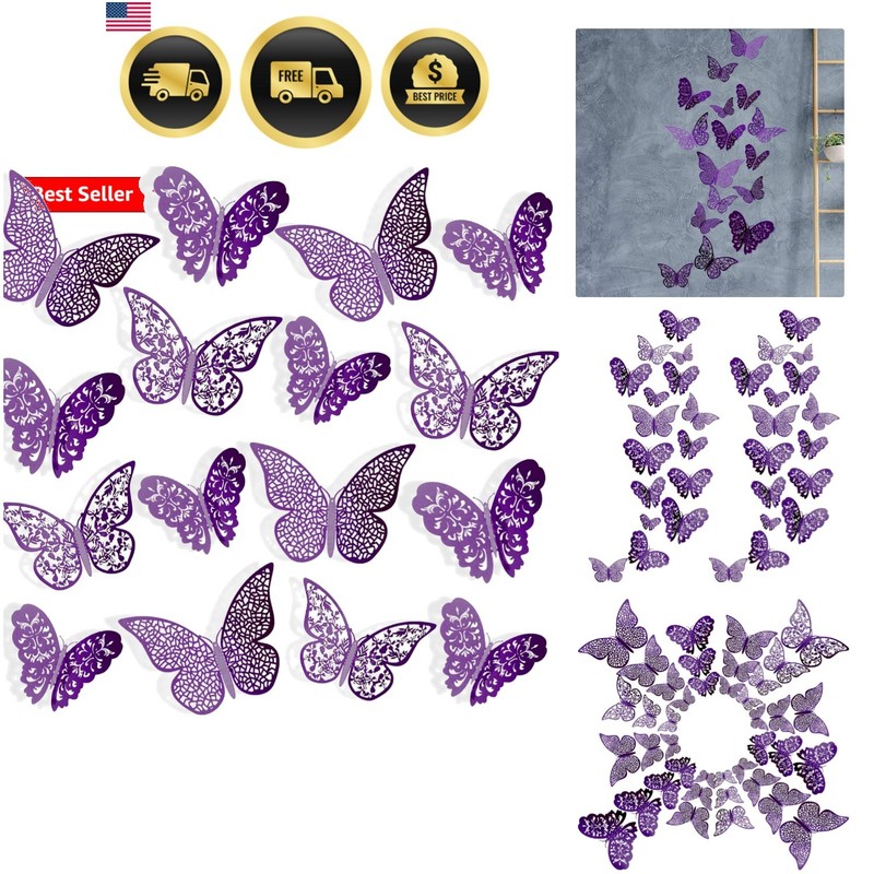72 Pieces 3D Butterfly Wall Decals Sticker Decal Wall Decor Art Decorative St…