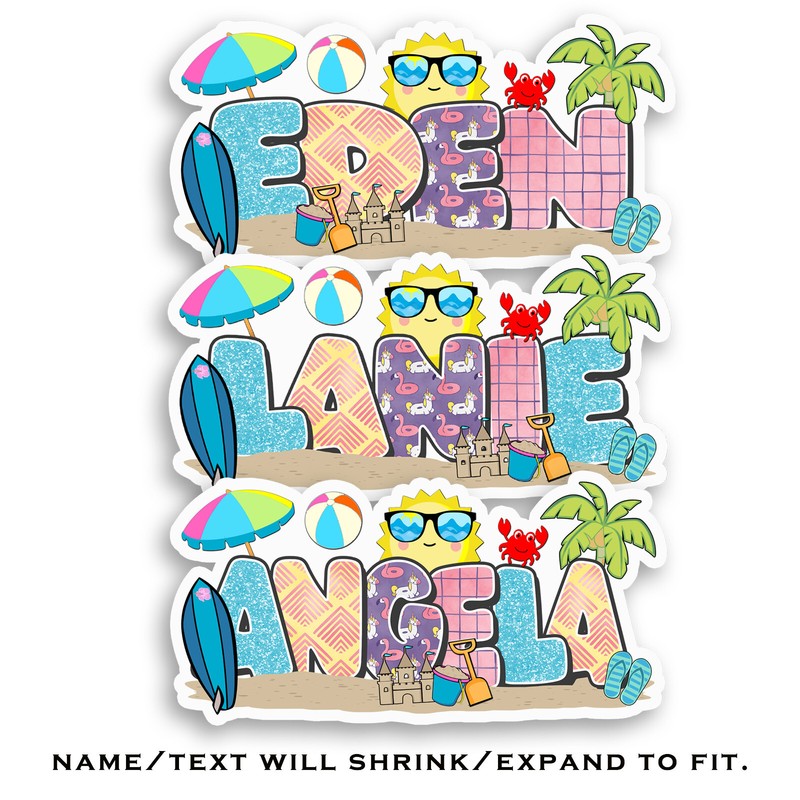 Custom Name Stickers • Waterproof Vinyl • Beach Theme • Cute Summer Party Gift gallery