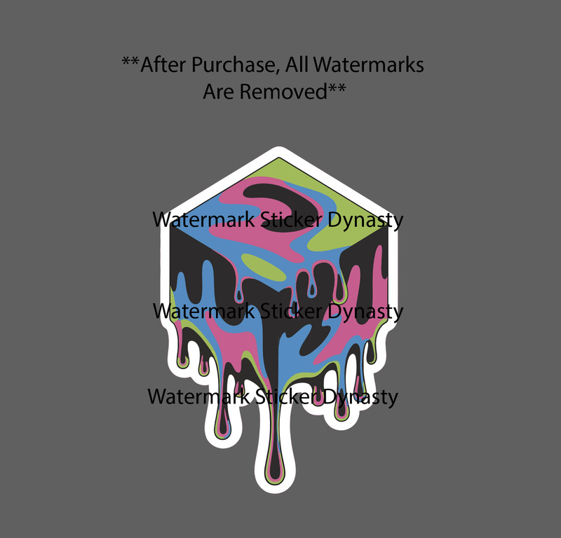Trippy Cube Sticker Waterproof Decal Neon Dripping Colorful Abstract Gift NEW