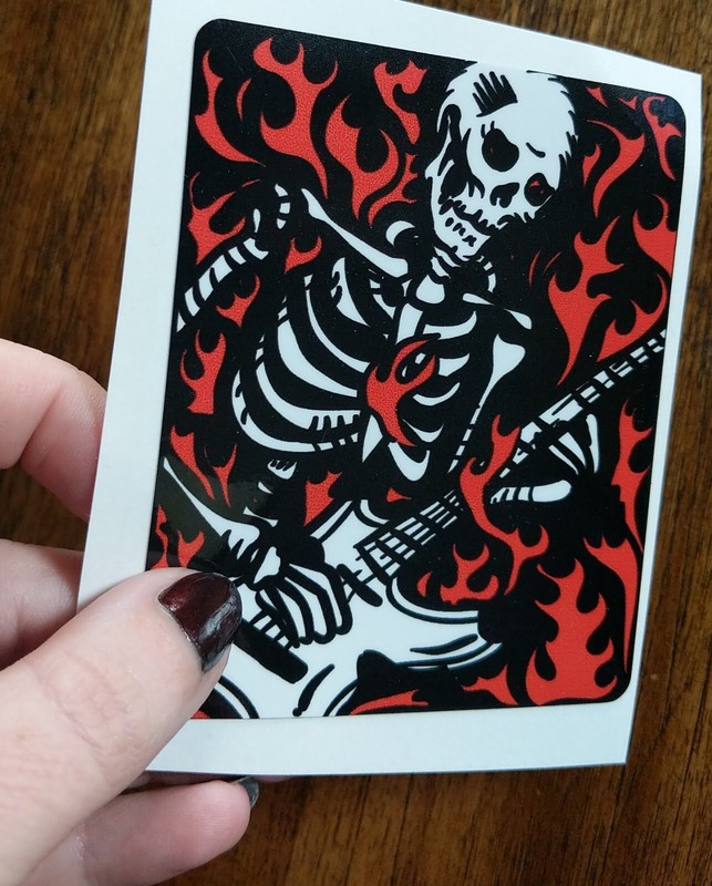 4" Skeleton Music Guitar Decal Vinyl Decal Band Rock Fire Red White Black Skull gallery