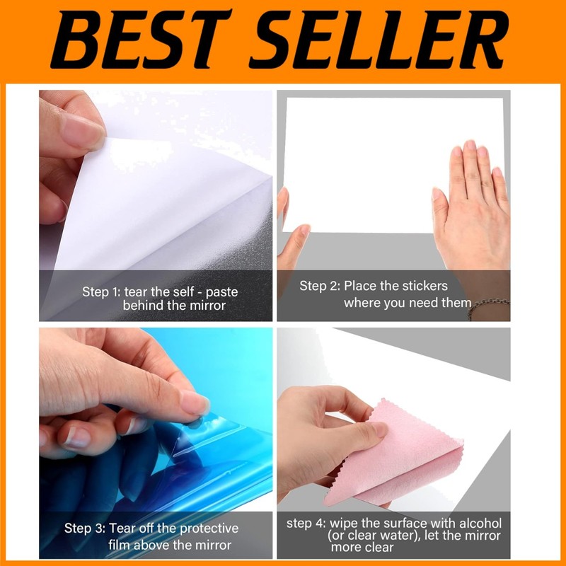50 Flexible Mirror Sheets Adhesive Stickers for Home Decor`