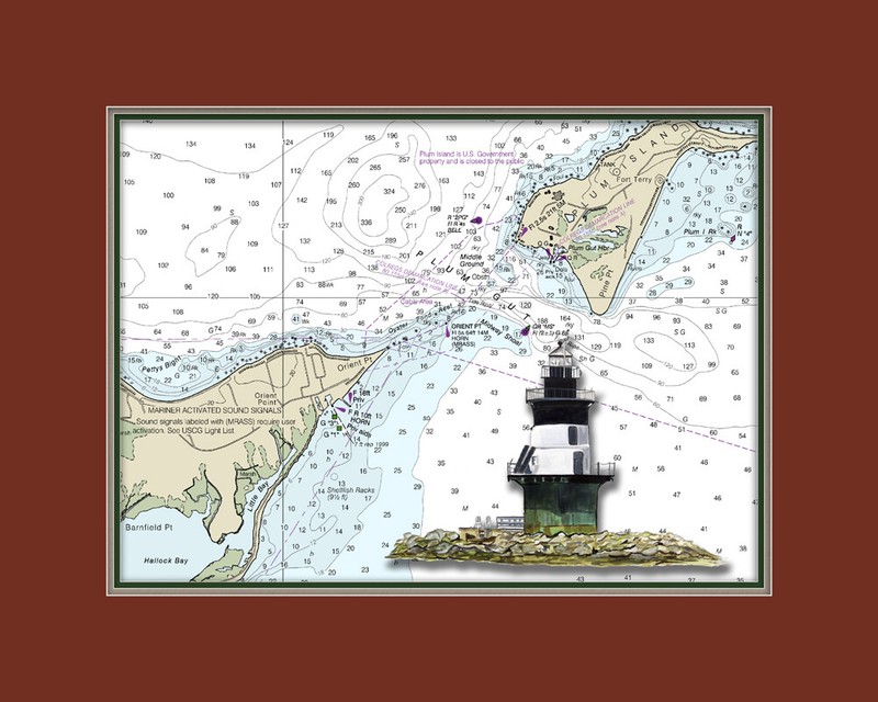 Orient Point, NY Lighthouse  and Nautical Chart High Quality Canvas Print