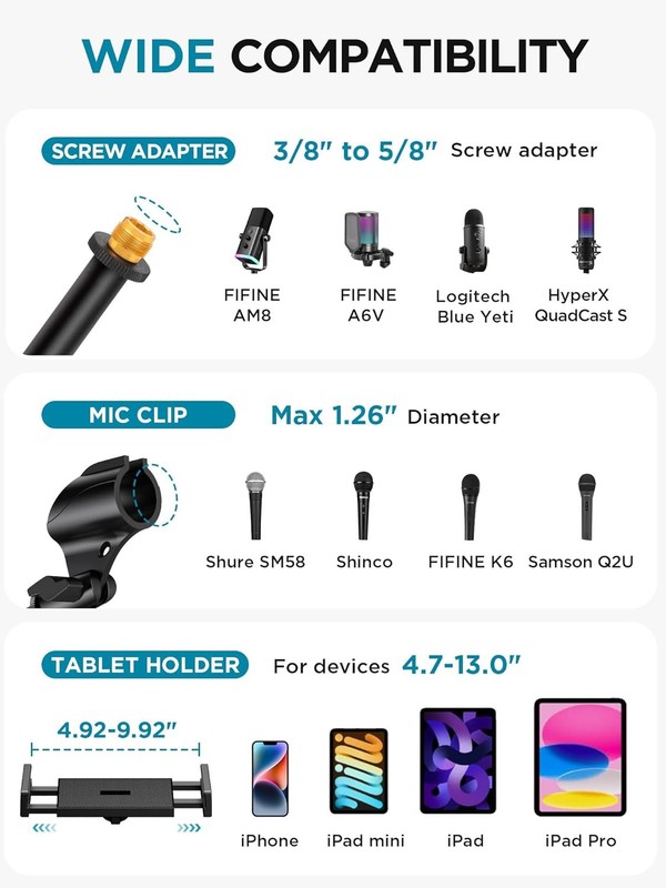 Mic Stand, 6 in 1 Microphone Stand Floor with Tablet Phone Holder Height Adjust gallery