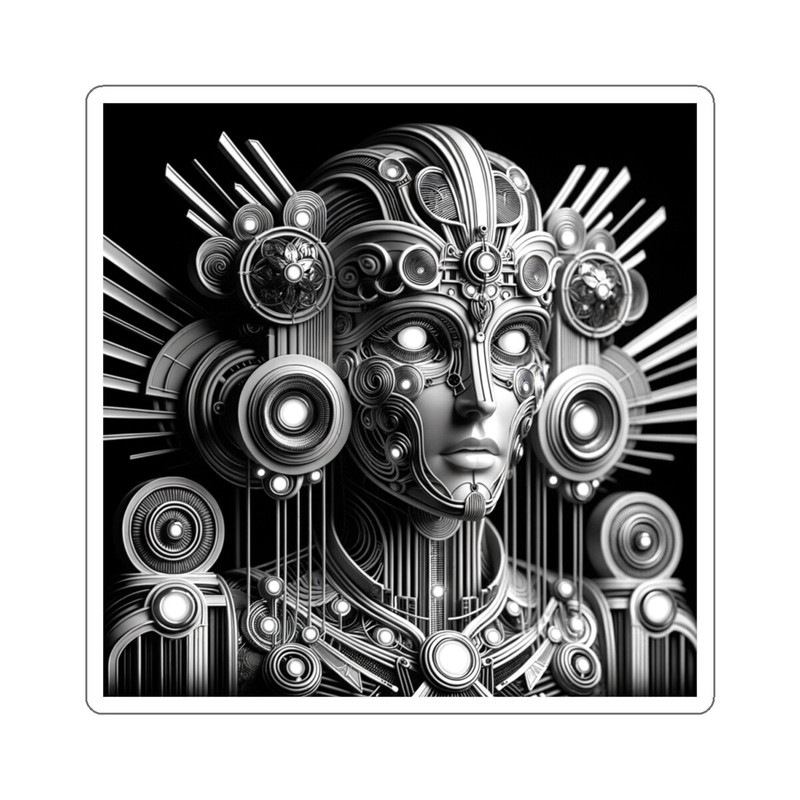Sticker Futuristic Robot Art Deco Portrait Print Cyborg 2×2″ 3×3″ 4×4″ 6×6″