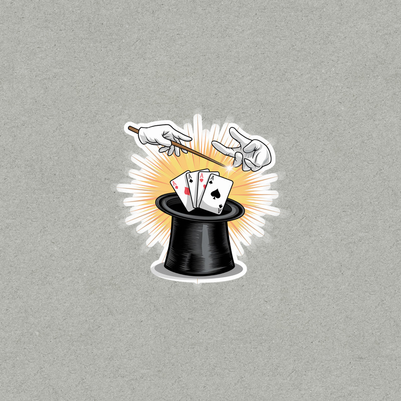 Magician's Hands with Aces Top Hat Sticker - Magic Trick Playing Card Decal #468