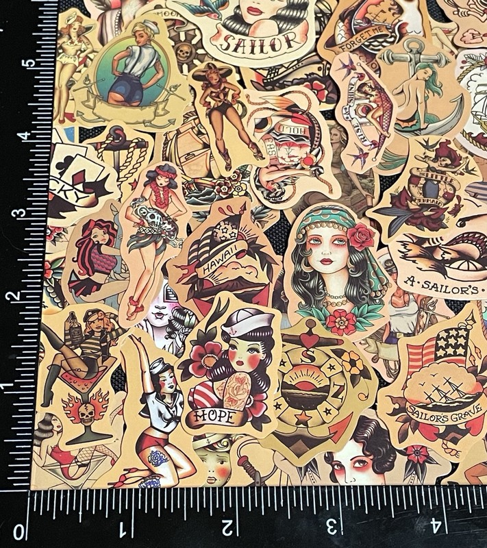 100 Stickers Retro Pinup Girl Sailor Sea Sexy Decals Tattoo Pirate Life gallery