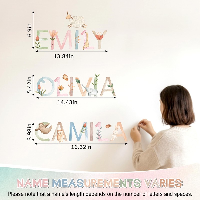 8 Sheets Watercolor Name Wall Decal Sticker Woodland Animal Vinyl Alphabet St... gallery