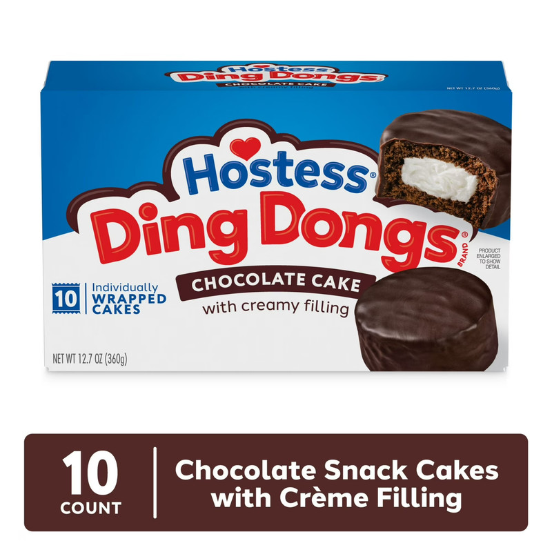 Hostess Ding Dongs Snack Cakes, Chocolate Flavor, 12.7 oz Box (10 COUNT)