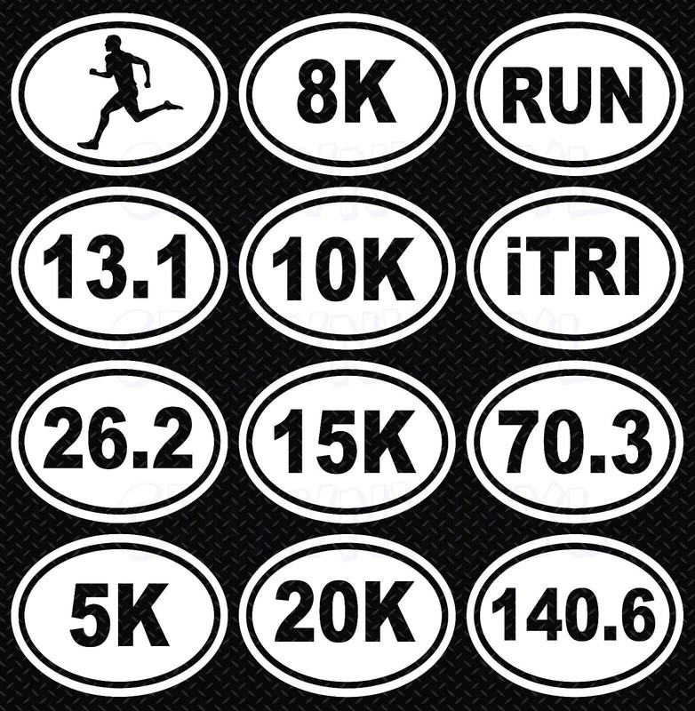 Oval Running Decal 13.1, 26.2, 5k, 8k, 10k, 15k, 20k, RUN, iTRI, 70.3 Triathlon