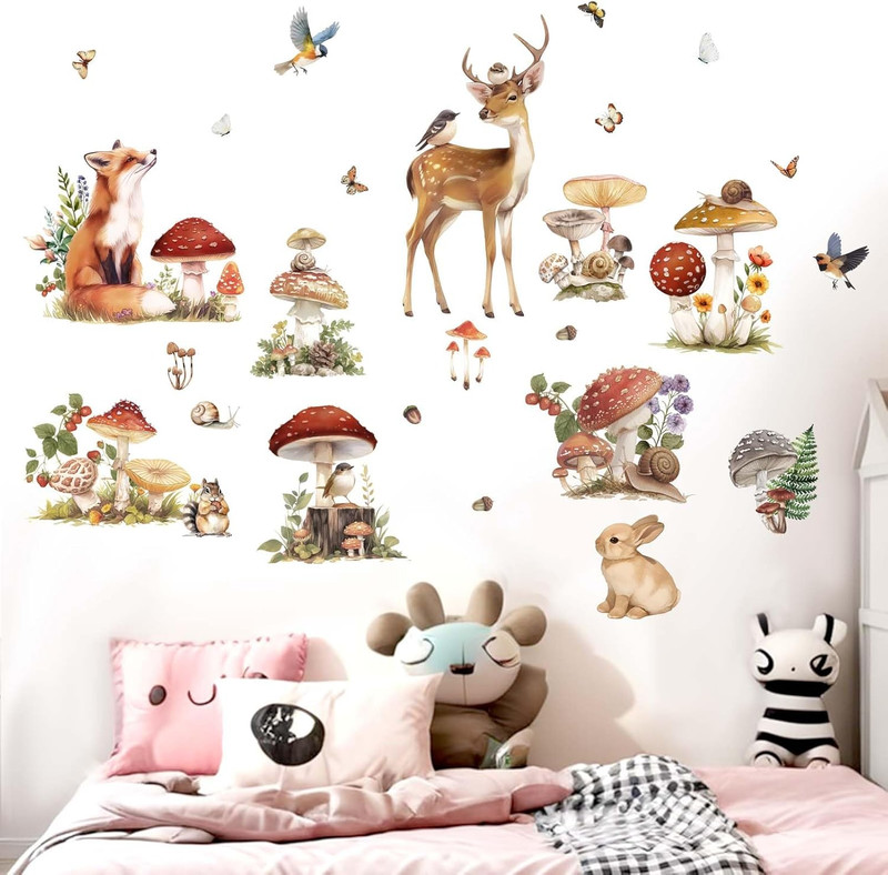 Woodland Animal Wall Decals - Mushroom Deer Rabbit Forest Wall Stickers - Baby gallery