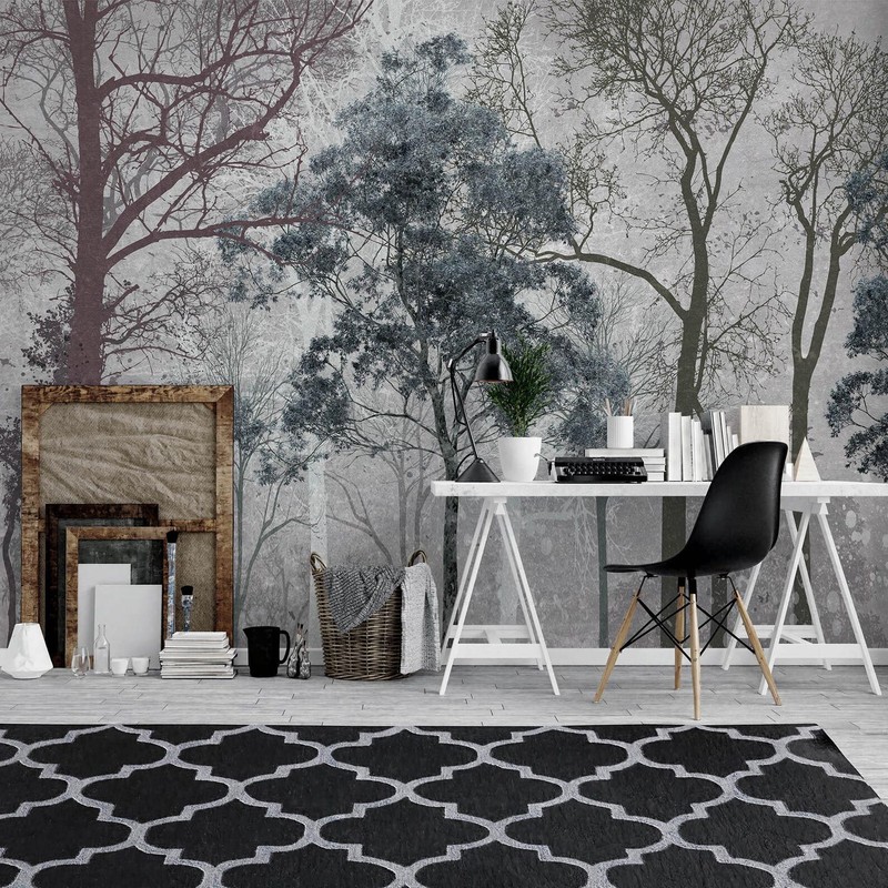 Forest Wallpaper, Winter Trees Wall Mural, Decal. Self-adhesive gallery