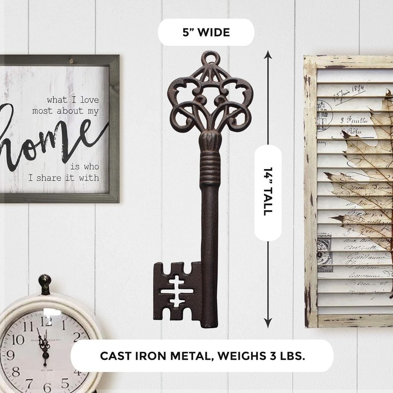 Large Cast Iron Skeleton Key Wall Decor - Rustic Bronze gallery