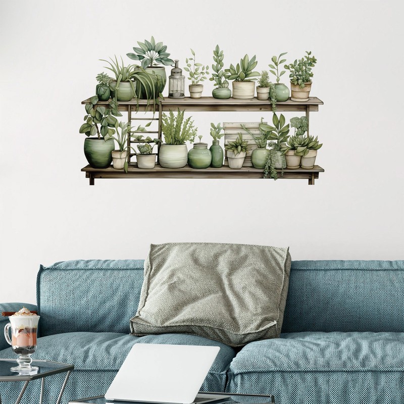 2 Set 3D Tropical Green Plant Wall Stickers Self-Adhesive PVC Home Decor Decals