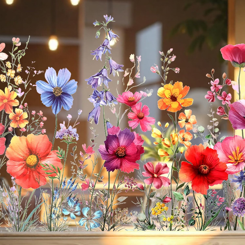 Flower Window Sticker Double Sided Wildflower Decals Static Cling Glass Decor