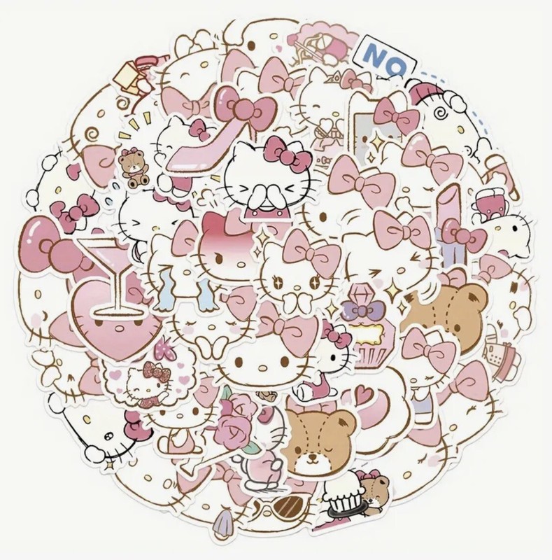 Hello Kitty Stickers 50 Pcs, Pretty In Pink Kawaii Decals Sanrio Cartoon Cat