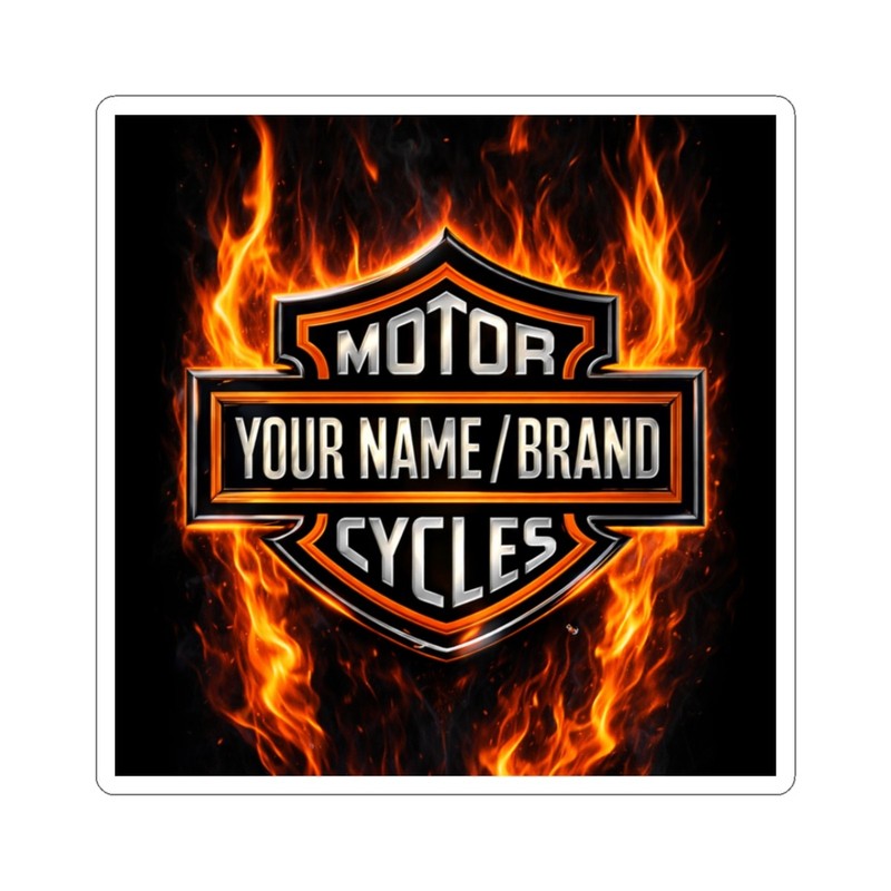 Flaming Motorcycles Logo Sticker | Custom Name/Brand Harley Davidson Inspired