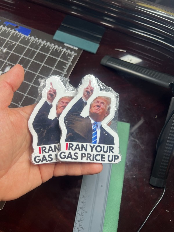 100 Trump Stickers "IRAN YOUR GAS PRICE UP" Gas Pump Waterproof Vinyl NEW 1.5" gallery