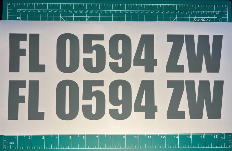 Set of 2 Vinyl Decals Boat Registration ID Number Pair Lettering Left Right Hull