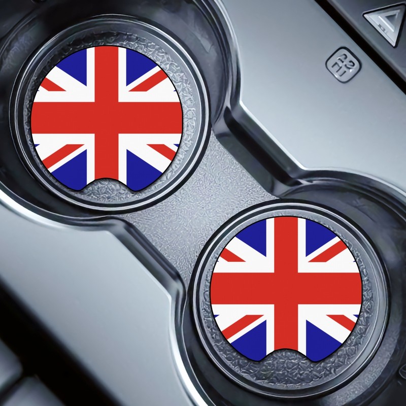 2 Pcs BRITAIN Car Cup Holder Coaster Soft & Washable Non-Slip Neoprene Rubber