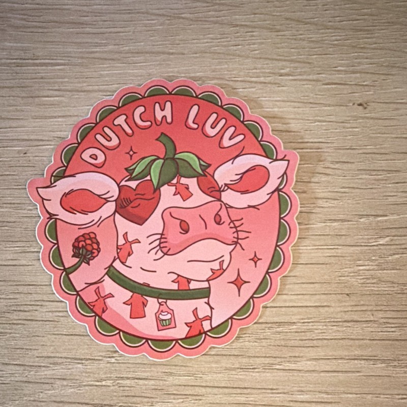 Dutch Luv Pig Vinyl Sticker Pink Self-Adhesive Decorative Round for Window Car