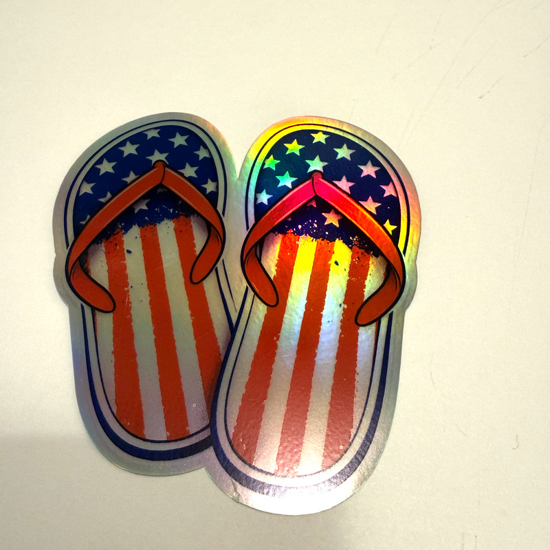 USA Flag Flip Flops Vinyl Decal 2-Pack 3x3 Holographic Patriotic Summer Sticker gallery