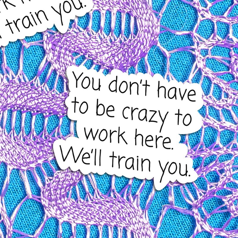 Funny Vinyl HR Sticker: You Don't Have to Be Crazy to Work Here, We'll Train You gallery