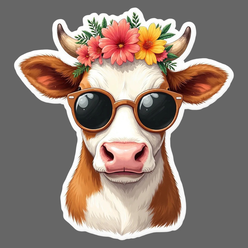 Cow sticker vinyl decal boho floral highland cow sunglasses farmhouse cute