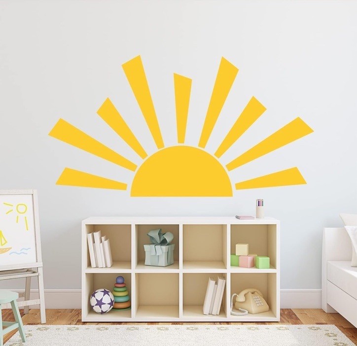 Boho Half Sun Mural Yellow 42×23.5” Vinyl Decal Sticker Bedroom Classroom Decor