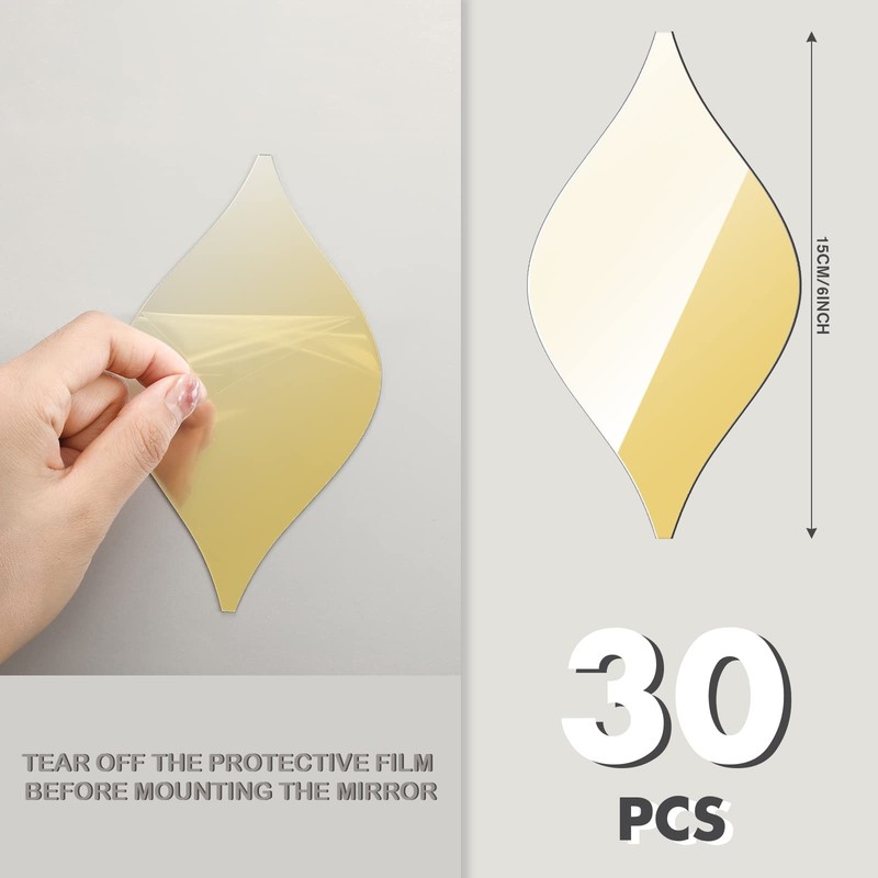 30 Pcs Mirror Wall Stickers Decor Acrylic 3D Tear Drop Decorative Mirrors Sti... gallery