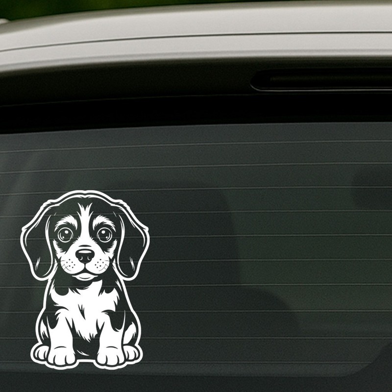 Beagle Puppy Decal 5×7 in Vinyl Sticker – Dog Lover Gift Black or White Car