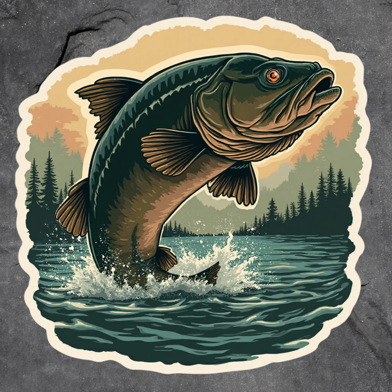 Bass fish sticker vinyl decal fishing jumping largemouth lake art