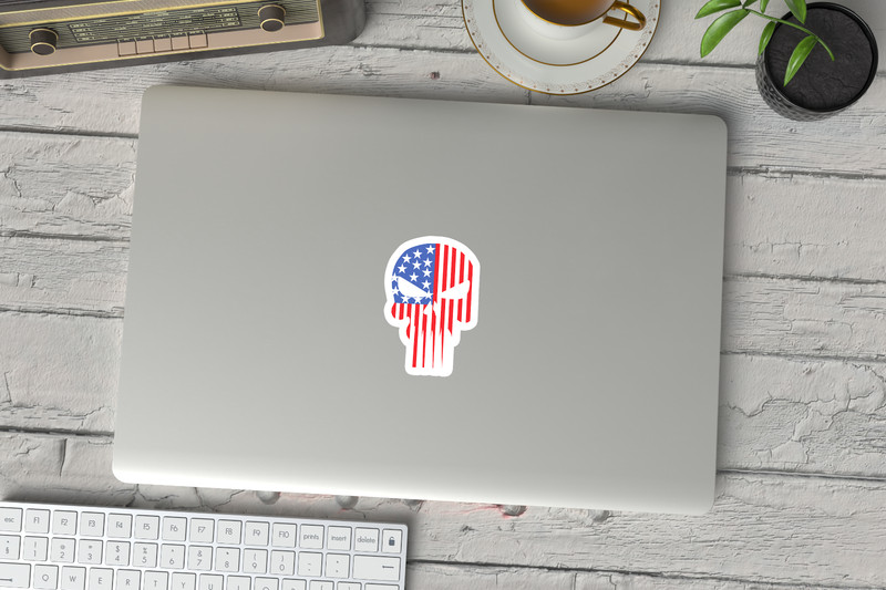 Patriotic Skull Sticker - American Flag Punisher Decal - Vinyl For Car & Laptop gallery