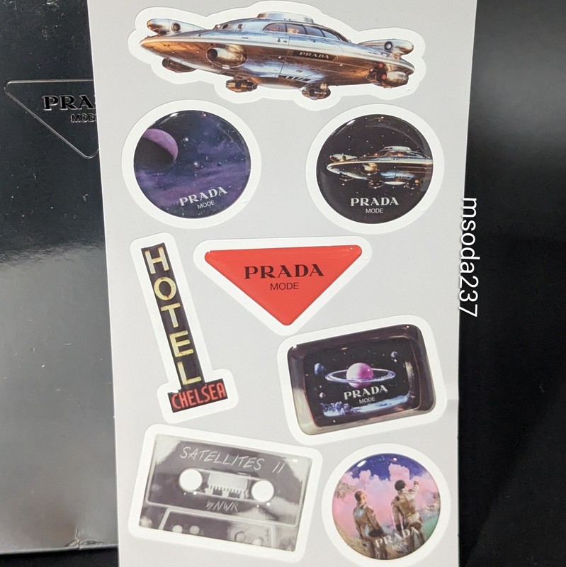 New Prada Mode NYC Sheet of 8 Stickers Spaceship Cassette Symbole Kojima Refn gallery