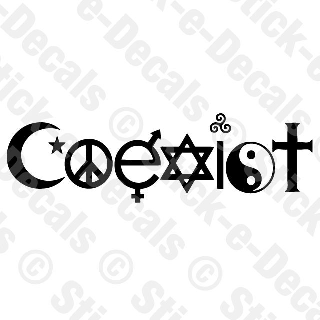 COEXIST with Symbols Vinyl Decal Jewish Christian Hindi Islam