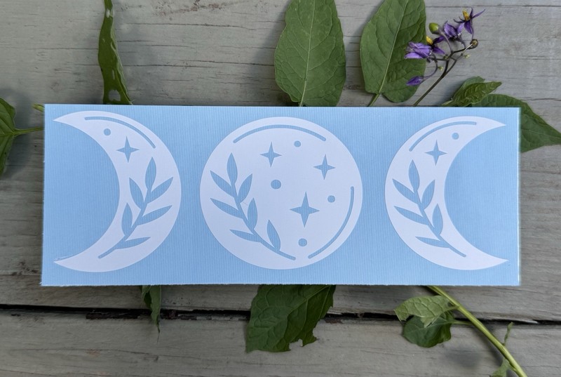 Wiccan Triple Moon Star Decal White Matte Oracle 651 Vinyl Sticker Window Laptop