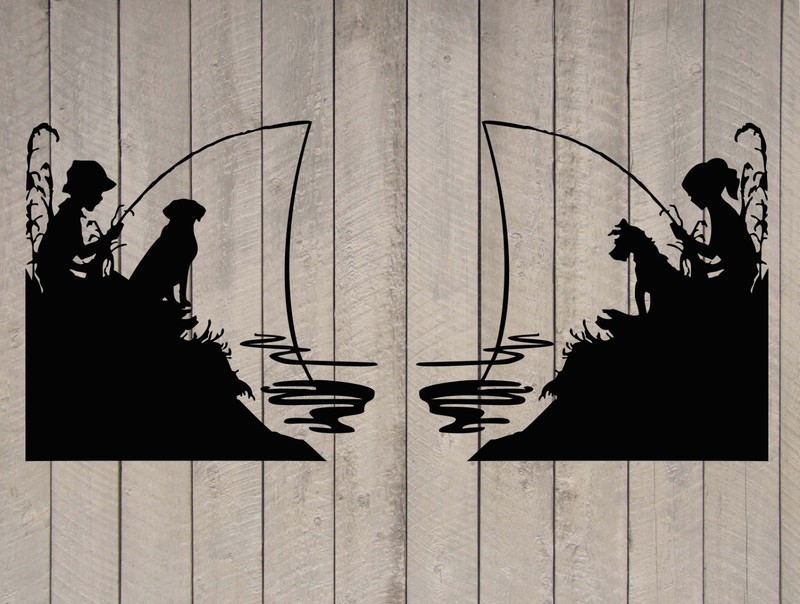Little Girl and Boy Fishing with their Dogs Vinyl Wall Sticker Decals